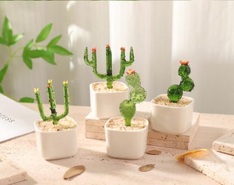 Glass Cactus Succulents Sunflower,Handmade Glass Potted Plants,Stained glass Plants,Office Desk Decor,Car Ornament,Cactus Gift,Cactus lover