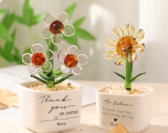 Custom Glass Flower Potted Plant,Teacher Appreciation Gift,Thank You for Helping Me Grow,Desk Decor for Teacher,Teacher Gift,Graduation Gift