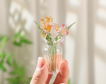 Handmade Iris Glass Flower Sculpture,Mini Bouquet,Hand Blown Floral Figurine,Gift for Her,Personalized Birthday Gift to Mom,Home Decor