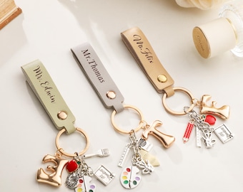 Unique Back To School Teacher Appreciation Gift,Personalized Teacher Keychain,Thank You Teacher Gift,Custom Leather Keychain Teacher Present