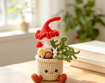 Handmade Crochet Succulent,Cactus,Tulip,Mushroom,Turtleback Leaf,Cute Potted Plant,Green Desk Decor,Thanks Gift for Friend,Teacher,Colleague