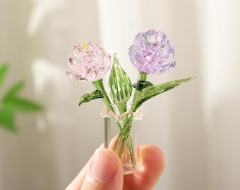 Mini Handmade Peony Glass Bouquet,Glass Flower Sculpture,Hand Blown Floral Figurines,Gift for Mom&Her,Personalized Birthday Gift,Home Decor