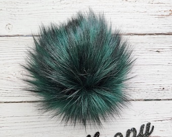 Emerald Forest Faux Fur Pom Pom | Fur Pom in Forest Green with Black Tips