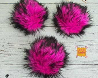 Neon Nights Faux Fur Pom Pom | Hot Pink with Black Tips Pom