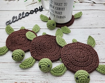 Handmade Crochet Turtle Coaster | Sea Turtle Mug Rug | Beach Table Decor | Coastal Home Decor | Shower Gift | Housewarming Gift