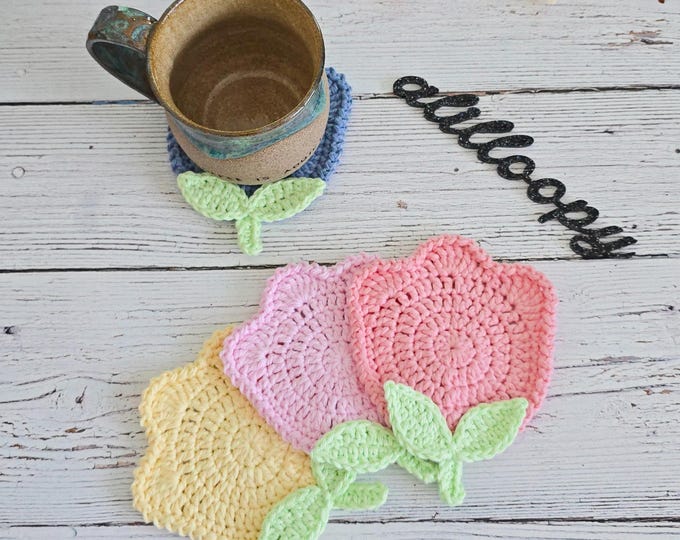 Featured listing image: Crochet Tulip Coaster | Flower Mug Rug