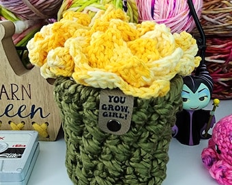 Handmade Crochet Sunflower Coaster Set With Plant Cozy Holder | Flower Mug Rug | Boho Table Decor | Farmhouse Home Decor | Housewarming Gift