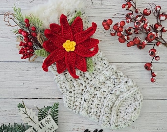 Crocheted Poinsettia Christmas Stocking