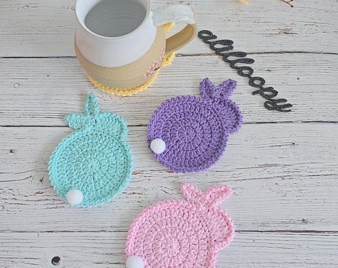 Featured listing image: Crochet Bunny Coaster | Easter Mug Rug