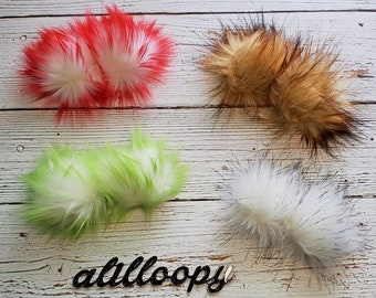 Mini Faux Fur Pom Sets, Faux Fur Reindeer Ears for Beanies, Mini Pompoms, Mini Poms, Christmas Pompoms