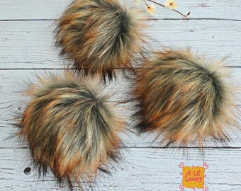 Sly Fox Faux Fur Pom Pom | Black, Tan & Burnt Orange Fur Pom