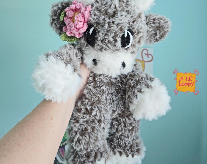 Featured listing image: Crocheted Fluffy Highland Cow Snuggler