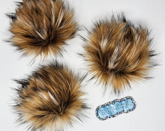 Thriller Faux Fur Pom Pom, Shades of Brown Fur Pom