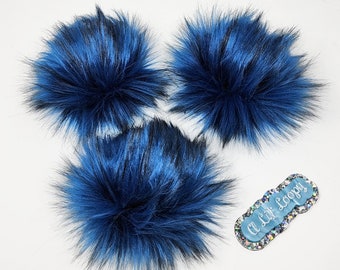 C is for Cookie Faux Fur Pom Pom, Blue and Black Fur Pom