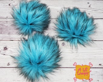 Emerald Coast Faux Fur Pom Pom | Teal and Black Faux Fur Pom | Blue Faux Fur Pom