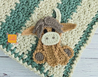 Highland Cow Baby Set: Crochet Blanket, Bonnet, Booties, Snuggler | Baby Shower Gift