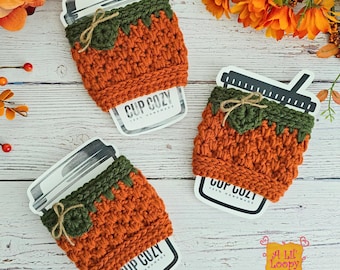 Crocheted Pumpkin Cup Cozy | Fall Coffee Sleeve