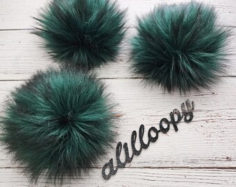 Emerald Forest Faux Fur Pom Pom | Fur Pom in Forest Green with Black Tips