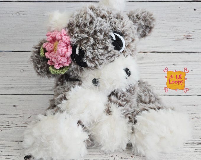 Featured listing image: Crocheted Fluffy Highland Cow Snuggler
