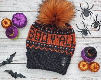 Hand Knit Boo Y'all Beanie, Ladies Beanie, Women's Beanie, Fall Hat, Knit Beanie, Ladies Toque, Fall Toque, Halloween Beanie, Boo Beanie