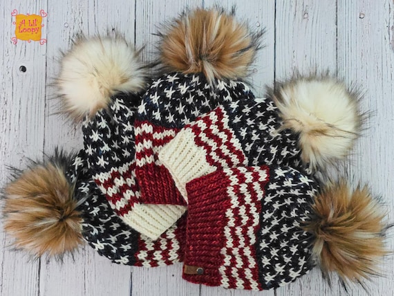 Americana Beanie: Hand Knit Merino Wool American Flag Hat  display picture 2