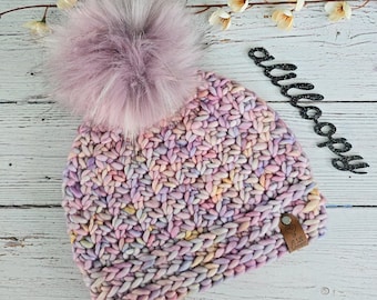 Ladies Sakura Beanie in Cozy Handdyed Wool with Faux Fur Pom Pom