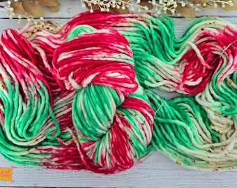 Hand-Dyed Superwash Merino Wool Yarn: Ribbon Candy Christmas Colorway