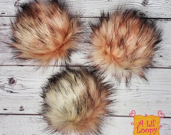 Blush & Bashful Faux Fur Pom Pom | Pink, Cream, and Brown Faux Fur Pom | Shades of Pink and Cream Faux Fur Pom with Brown Tips