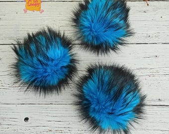 Electric Blue Faux Fur Pom Pom | Hot Pink with Black Tips Pom