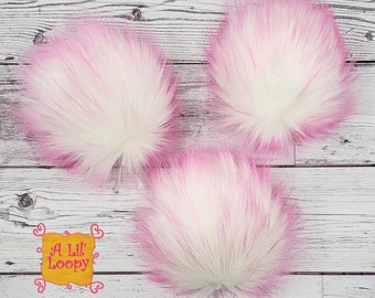 Bubblegum Pop Faux Fur Pom Pom | White Faux Fur Pom With Pink Tips | White Pom with Bubblegum Pink Tips