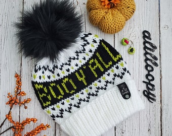 Boo Y'all Beanie - KNITTING PATTERN - PDF Digital Download, Halloween Beanie Pattern, Knit Beanie Pattern, Halloween Knitting Pattern