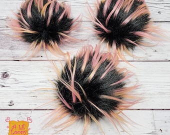 Signature A Lil' Loopy Faux Fur Pom Pom | Orange and Pink Faux Fur Pom | Funky Faux Fur Pom | Spiky Fur Pom