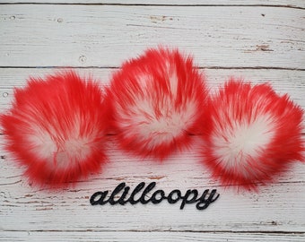 Right Side Up Faux Fur Pom Pom, Red and White Fur Pom