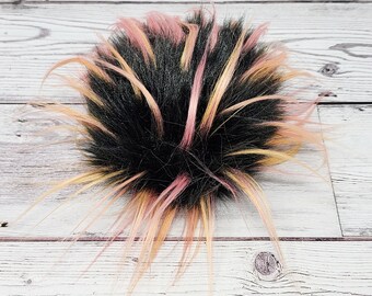 Signature A Lil' Loopy Faux Fur Pom Pom | Orange and Pink Faux Fur Pom | Funky Faux Fur Pom | Spiky Fur Pom