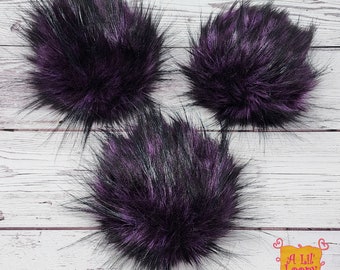 Poe Faux Fur Pom Pom | Luxury Fur Pom |  Dark Purple Faux Fur Pom Pom | Purple & Black Fur Pom