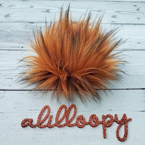 Pumpkin Spice Faux Fur Pom Pom | Burnt Orange with Black Tips Poof for Hat | DIY Make Your Own Pom Pom Square