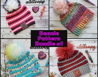 Fall & Winter Beanie Crochet Pattern Bundle #1 | Four Popular Hat Patterns Included | PDF Download