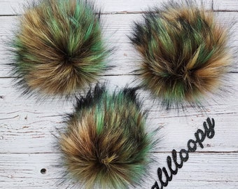 Peacock Faux Fur Pom Pom, Luxury Fur Pom | Teal, Brown and Black Faux Fur Pom Pom