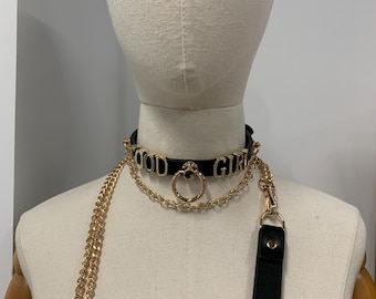 Custom Leather Choker Necklace with Gold Letters, Cosplay Collar