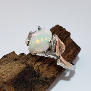 Opal Engagement Ring Opal Rings for Women Opal Ring 14k Gold Two Tone Engagement Ring Raw Opal Ring image 1