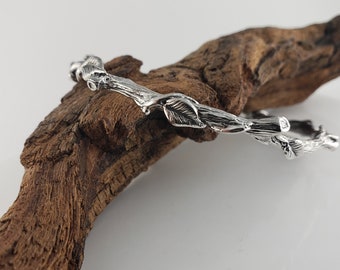 Leaf and Vine Twig Bangle Bracelet in Sterling Silver - Polished or Oxidized- by DV Jewelry Designs