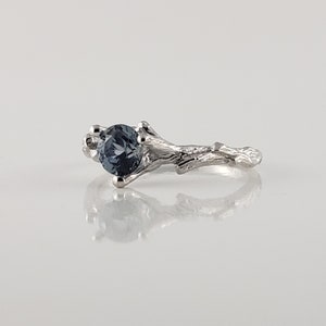 May include: A silver ring featuring a blue gemstone set in a branch-like design.