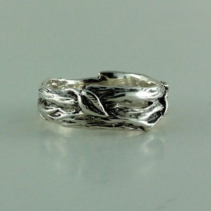 Sterling Silver Leaf & Twig Wedding Band, Tree Branch Ring, Leaf Ring, Twig Ring, Twig and Leaf Ring, Mens Wedding Band, Branch Band image 1