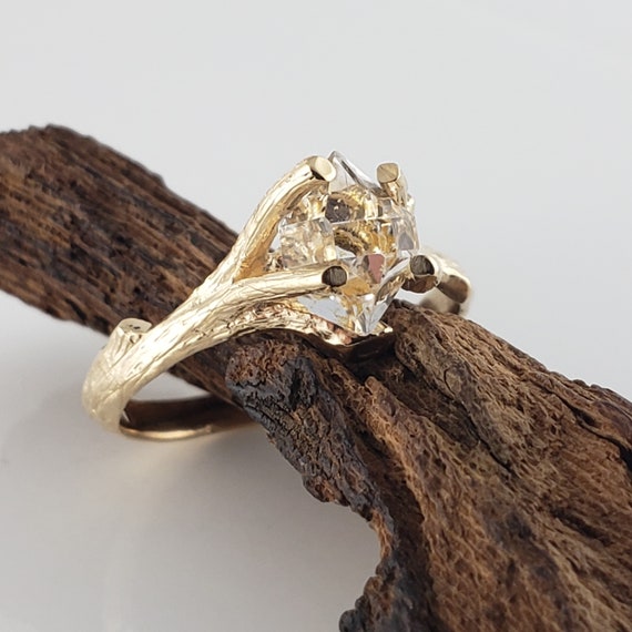 Herkimer Crystal Diamond Twig Style Engagement Ring or 
