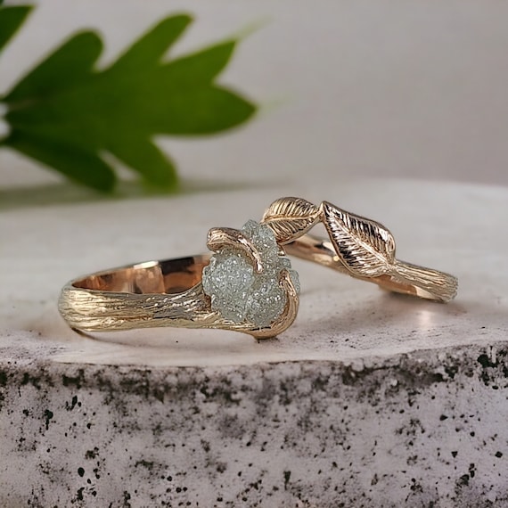 Raw Diamond Engagement Ring in 14k Rose Gold - Rough Natural Uncut Diamond Perfect Wedding Gift by DV Jewelry Designs