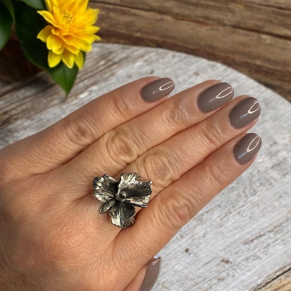 Cattleya Floral Sterling Silver Anniversary Bridesmaid Statement Ring