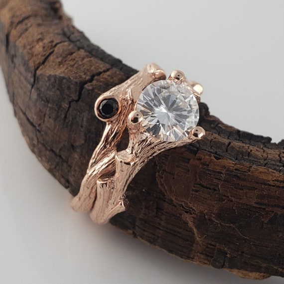 1ct Round Moissanite Solid Gold Twig Bridal Set, Wedding Ring, Engagement Set, 3 Prong Ring by DV Jewelry Designs