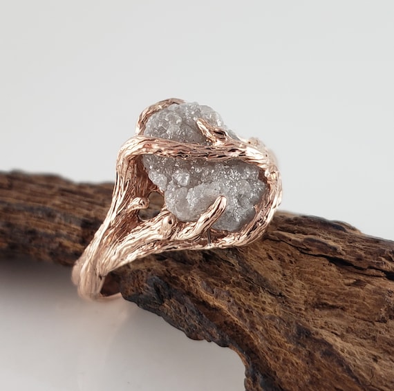Rough Diamond Twig Engagement Rose Gold Branch Ring Anniversary