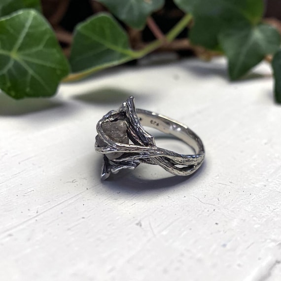 Rough Diamond Twig Ring - One-of-a-Kind Hand-Sculpted Branch Weave Style