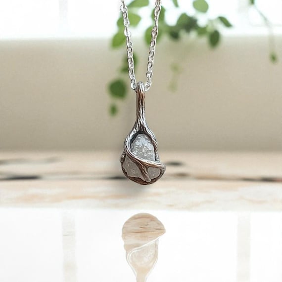 Rough Diamond Twig Pendant Necklace in 14k White Gold – One-of-a-Kind Nature-Inspired Jewelry - Available Now!